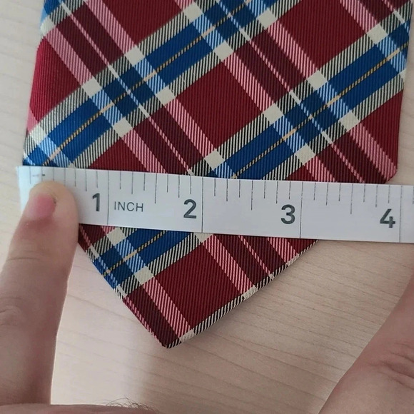 🇩🇪HUGO BOSS vintage  plaid red and blue tie - Picture 8 of 8